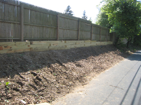 RAIL ROAD TIE WALL IN BACK YARD