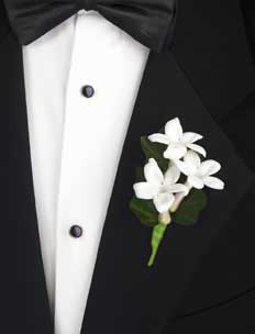 This boutonniere consists of  3 stephanotis and 2 leaves of 	green ivy. 