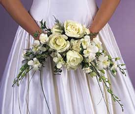  bouquet with dried eucalyptus, white ranunculus, stephanotis, 	peach gypsophila, dried baby's breath